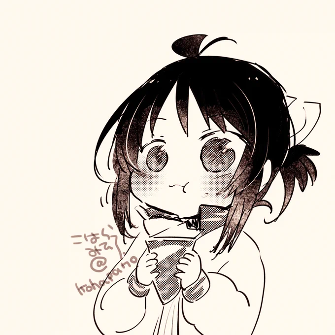 クレープ食べてる新聞屋さん(うちの子 #このタグを見た人は黙って食べ物を持ったキャラを貼る 