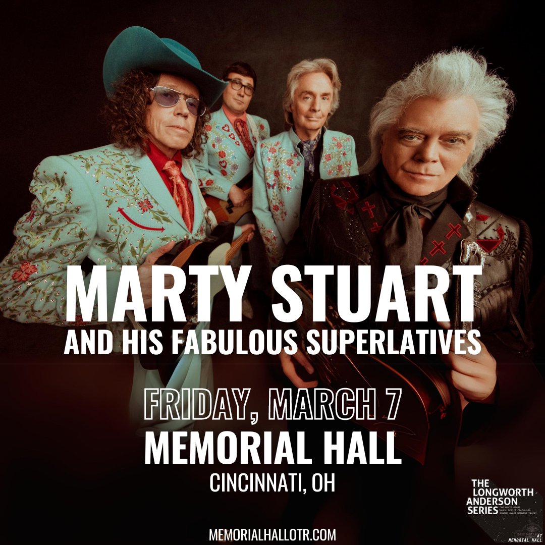 MEMI (@memiconcerts) on Twitter photo ON SALE NOW ⭐ The <a href="/memorialhallsoc/">Longworth-Anderson Series</a> presents An Evening with <a href="/martystuarthq/">Marty Stuart</a> and His Fabulous Superlatives at Memorial Hall on Friday, March 7, 2025! Grab your tickets here ➜ bit.ly/las-marty ON SALE NOW ⭐ The <a href="/memorialhallsoc/">Longworth-Anderson Series</a> presents An Evening with <a href="/martystuarthq/">Marty Stuart</a> and His Fabulous Superlatives at Memorial Hall on Friday, March 7, 2025! Grab your tickets here ➜ bit.ly/las-marty