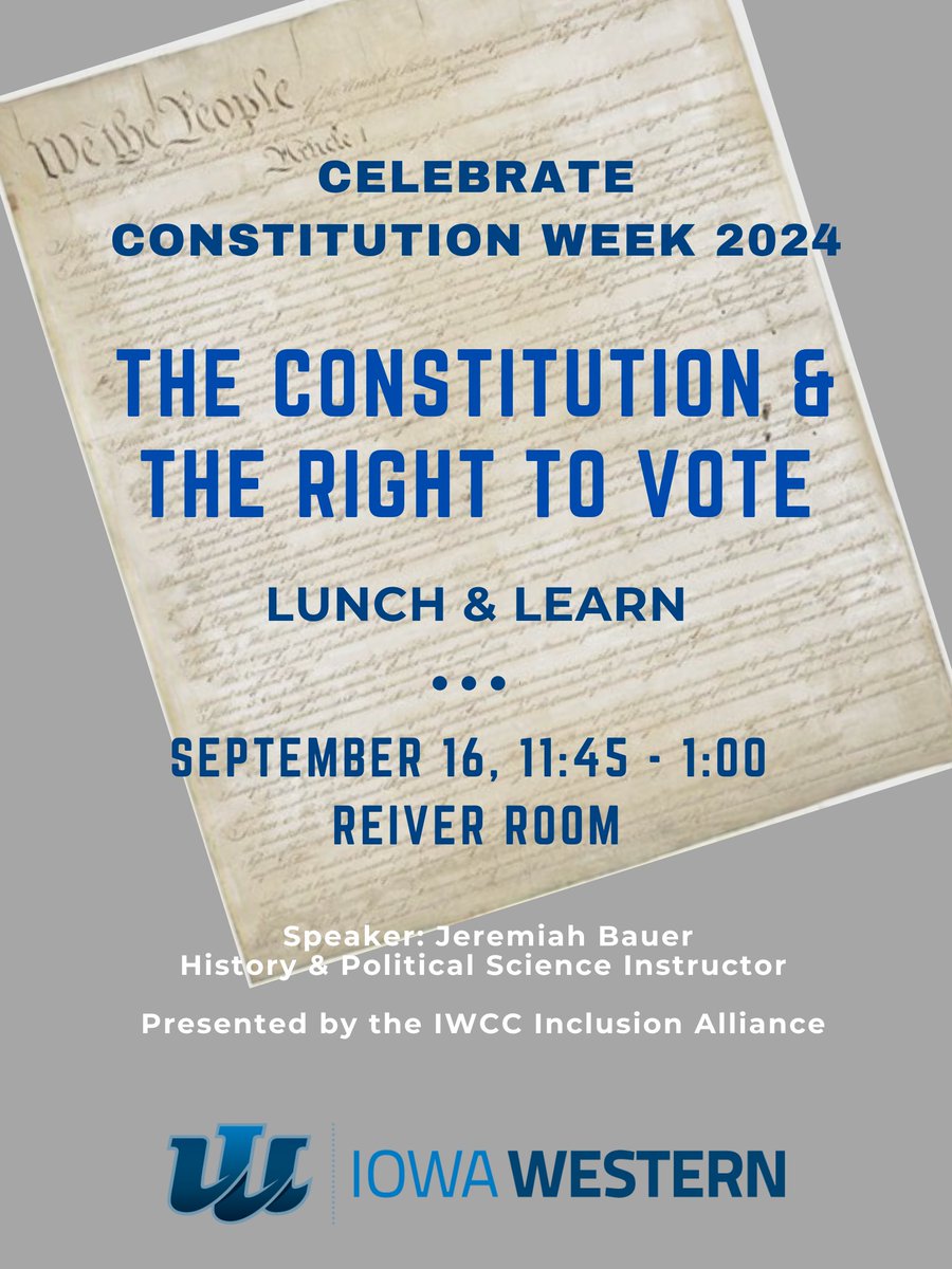 IWCC Belonging Alliance (@iwcc_belonging) on Twitter photo Celebrate Constitution Week - 2024!
Lunch and Learn, 9/16, 11:45 - 1 pm, Reiver Room
<a href="/nejjdavis/">J.J. Davis</a> Celebrate Constitution Week - 2024!
Lunch and Learn, 9/16, 11:45 - 1 pm, Reiver Room
<a href="/nejjdavis/">J.J. Davis</a>