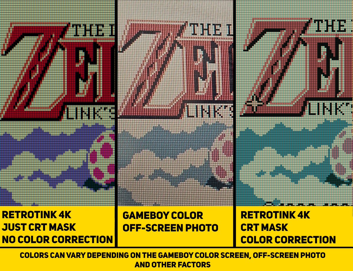 My initial plan was just to apply few changes to Gameboy Retrotink 4k profiles. Weeks laters: Completely overhauled GBI GB, GBC, GBA profiles, added GC profiles for Swiss R4k optimise mode, added PSP 1-3k profiles and more.🤓
Here is how impactful R4k color correction can be👇