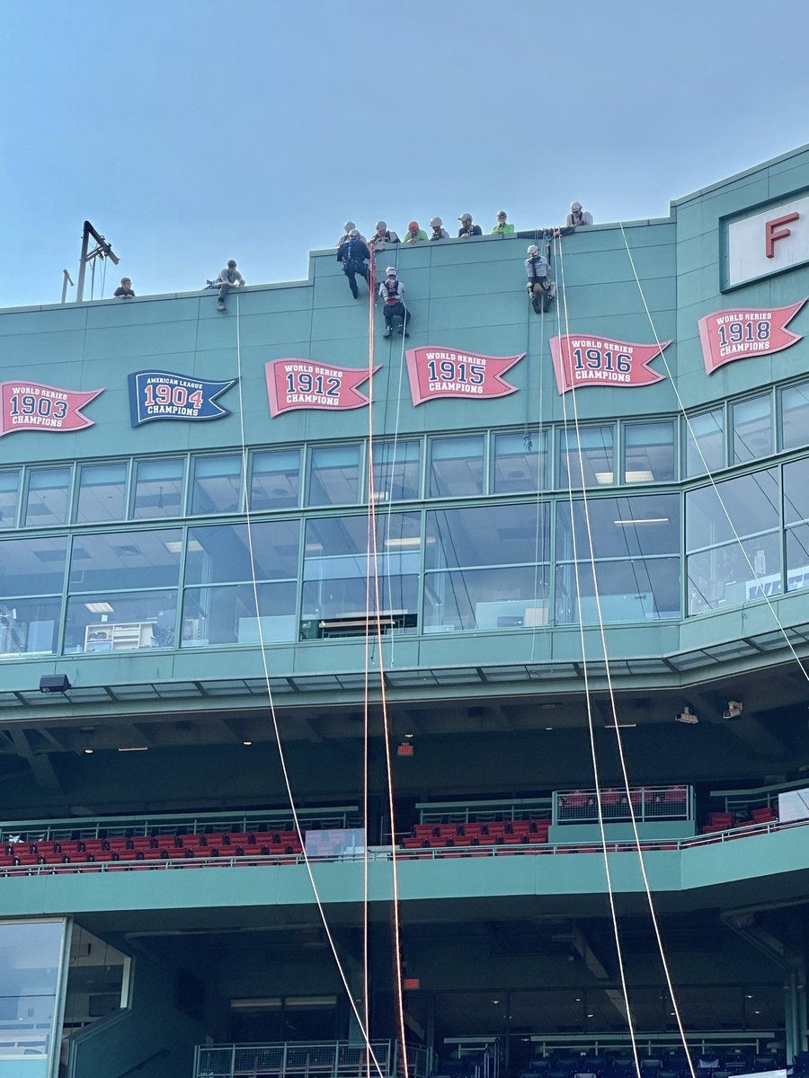 BostonFire's tweet photo. A special day of Tech Rescue training at a historic Ballpark . Thank you to the Boston @RedSox  for their support  allowing the BFD &amp; the MassAssoc of Tech Rescue Specialists train on high angle rescue scenarios that are invaluable in an emergency situation. A day to remember ! https://t.co/nNqOqufISr