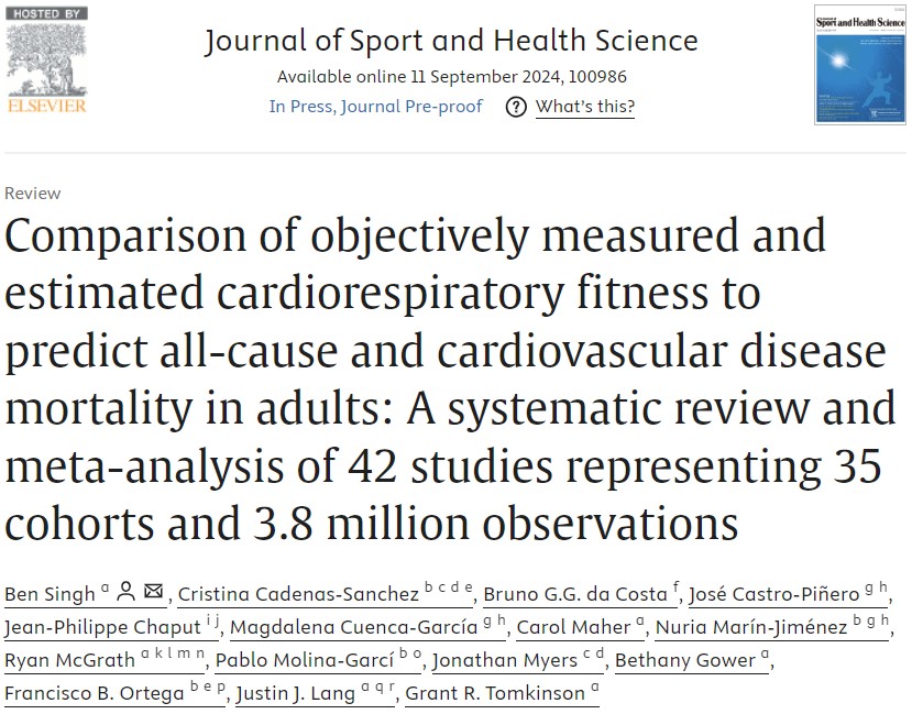 Can estimated cardiorespiratory fitness (CRF) predict  mortality as accurately as objectively measured CRF?

Our new meta-analysis found no differences in predicting mortality between objective and estimated measures of CRF. 

sciencedirect.com/science/articl…