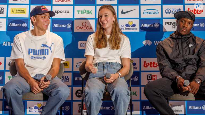 Mondo Duplantis, Femke Bol, Letsile Tebogo: Next time at a press conference when you're not talking please put the microphone on your thigh. 😂 #daimondleague #memorialvandamme #mondoduplantis #femkebol #letsiletebogo