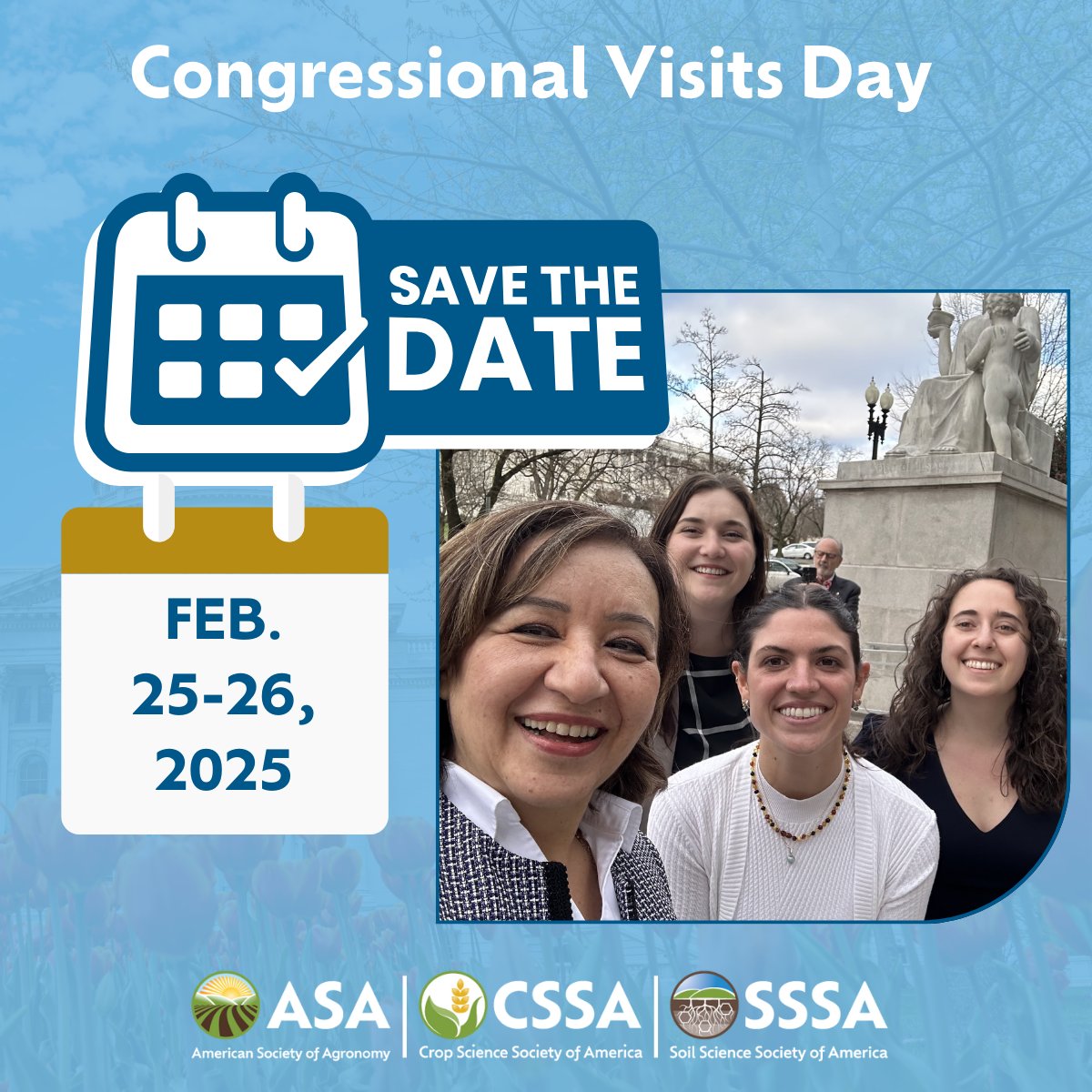 Agronomy, Crop, and Soil Science Societies (@asa_cssa_sssa) on Twitter photo 📆 Save the date: Feb. 25–26, 2025 for our annual Congressional Visits Day. Learn more: ow.ly/Kb1l50Tl63Z 🔹 Award opportunities open on Oct. 1, 2024. #CongressionalVisitsDay #advocacy #CapitolHill 📆 Save the date: Feb. 25–26, 2025 for our annual Congressional Visits Day. Learn more: ow.ly/Kb1l50Tl63Z 🔹 Award opportunities open on Oct. 1, 2024. #CongressionalVisitsDay #advocacy #CapitolHill