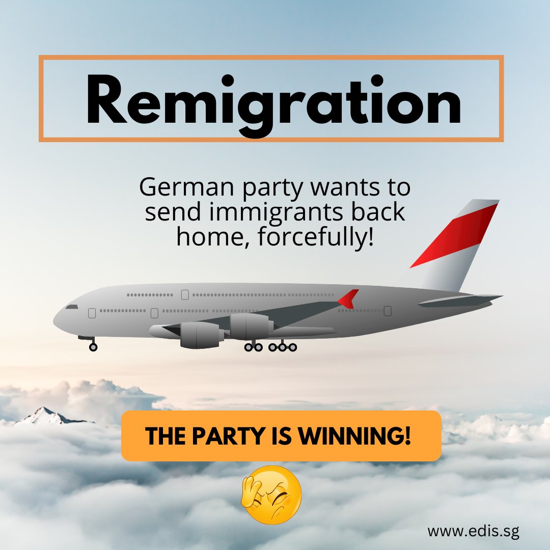 EDIS_SG's tweet image. Remigration - a euphemism for mass deportation. Alarm grows in Germany as far-right AfD party wins big in several states, campaigning on it. Critics warn of a dangerous scapegoating migrants for societal problems. #Remigration #AfD #WhatPYisReading loom.ly/T60ykqI