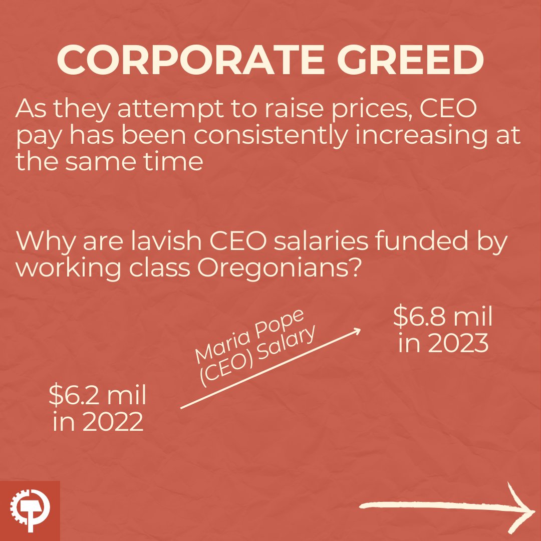 OregonCPUSA's tweet photo. We're launching a petition against PGE's 18% rate increase effective 1/1/2024 and the scheduled 10.9% increase on 1/1/2025

These increases are purely fueled by corporate greed - as seen by the CEO's salary increasing hundreds of thousands of dollars. https://t.co/WbGr2IFnJ3