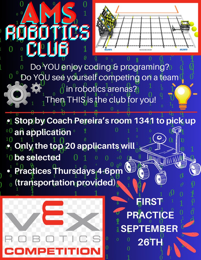 alief_middle's tweet photo. Join the 2024-2025 Robotics Club! See Coach Pereira! #CubNation @CHEMOURS @aliefscience @Sroninub2Newby @HeyMrsCarterrrr @AliefISD @AMSCounselors1 @alief_middle |#STEMROCKS https://t.co/cWKYysIcAi