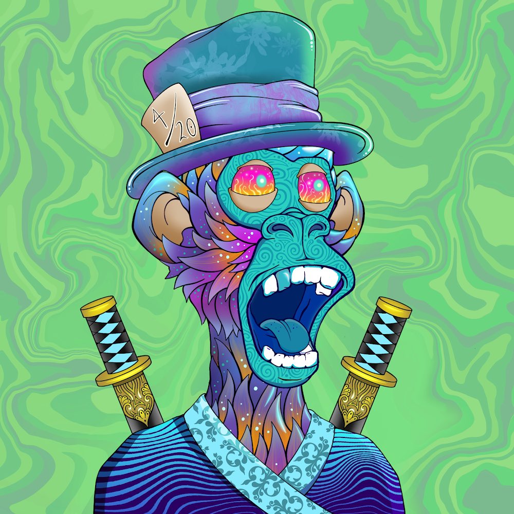 In 2022, <a href="/tkzimms/">TKzimms.eth</a> demonstrated his dedication to the c̶u̶l̶t̶ tribe by inscribing this ape into his own flesh. Today, using our proprietary trait-swapping technology, we’ve created an NFT in its likeness as a gift for him. 

TAT is forever. 🌀🌀