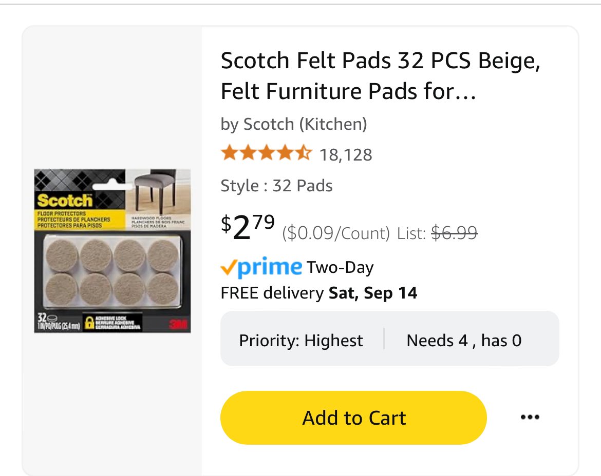 These chair leg protectors would be amazing for my new floors. Tennis balls are very expensive! Only $2.79 each! 

🙏🏻🙏🏻Can anyone help!?

About me:
🧡1/2 Split 
💛Michigan
💚Title 1
💙#WMU Alumni
💜 shorturl.at/pVPyo

#clearthelist #Teachersof𝕏 <a href="/chipgaines/">Chip Gaines</a> <a href="/amazon/">Amazon</a>