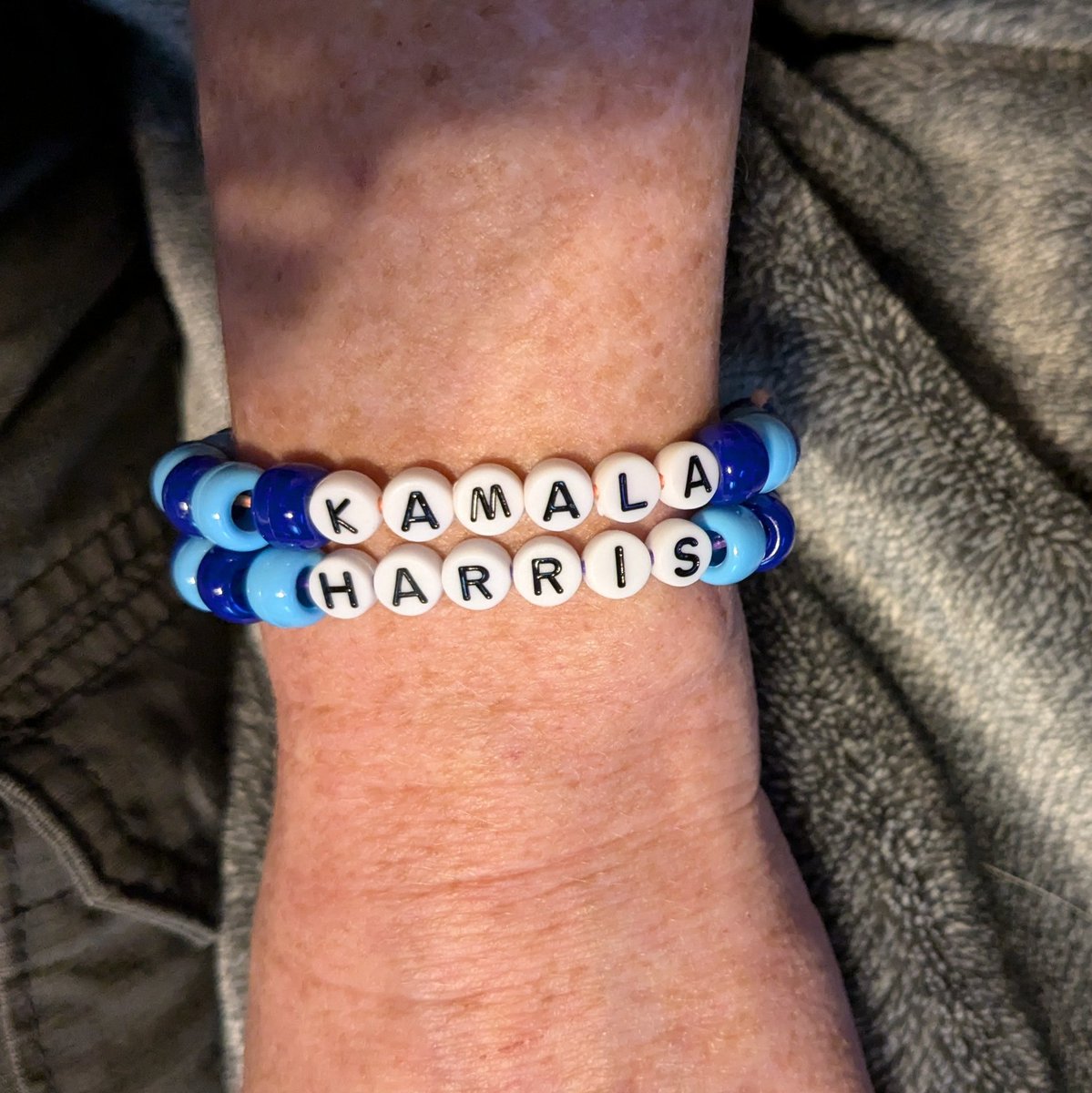 I bought my 16yo alpha beads today and he asked if I wanted him to make me a bracelet.
This #OklahomaBlueDot was gifted with two bracelets!
Blue wave for <a href="/KamalaHarris/">Kamala Harris</a>!