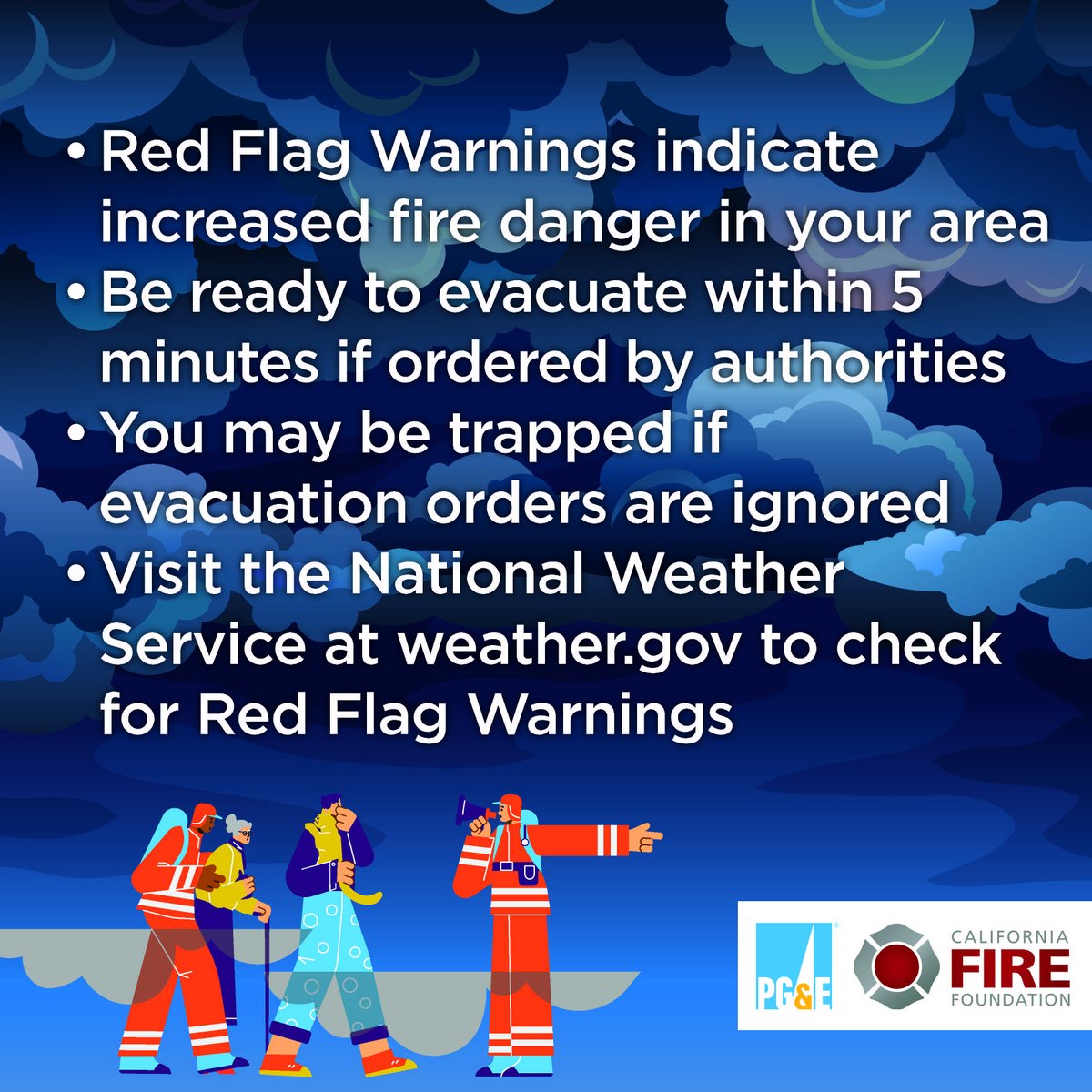 LatinoCouncil's tweet photo. TwitterRed Flag warnings are important cues to stay safe from disaster. Visit https://t.co/IouBn7t4bC to check for Red Flag Warnings and be ready to evacuate within 5 min if ordered by authorities.
Visit https://t.co/e5vpNKd9Jg - more safety tips.  #WildfireSafety #DisasterPrep https://t.co/YzKi5J56Ga
