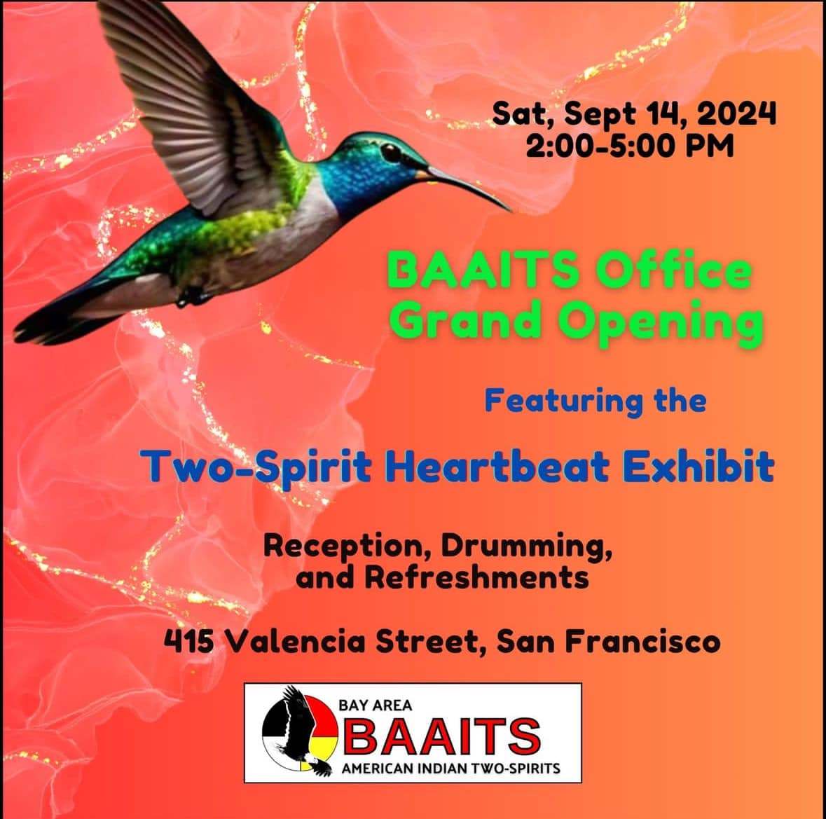 American Indian Cultural District SF (@aicdsf) on Twitter photo We are excited to announce the grand opening for our sister org BAAITS office in the American Indian Cultural District! Congrats, we are filled with joy to see Native orgs like <a href="/SF_BAAITS/">Bay Area American Indian Two Spirits (BAAITS)</a> and <a href="/treatycouncil/">Treaty Council</a> get new spaces in our SF American Indian Cultural District home base! We are excited to announce the grand opening for our sister org BAAITS office in the American Indian Cultural District! Congrats, we are filled with joy to see Native orgs like <a href="/SF_BAAITS/">Bay Area American Indian Two Spirits (BAAITS)</a> and <a href="/treatycouncil/">Treaty Council</a> get new spaces in our SF American Indian Cultural District home base!