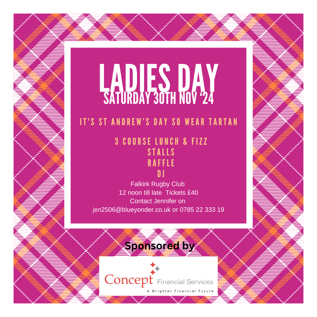 FalkirkRFC's tweet photo. Never mind Oasis, these are the tickets you all really want!

No dynamic pricing, just £40p.p. for all the usual stalls, raffles &amp; DJ, plus fizz and a 3-course lunch courtesy of our fab caterers, Three Little Pigs.

Contact Jen2506@blueyonder.co.uk or call 07852 233319. https://t.co/7YDd7GT2k0