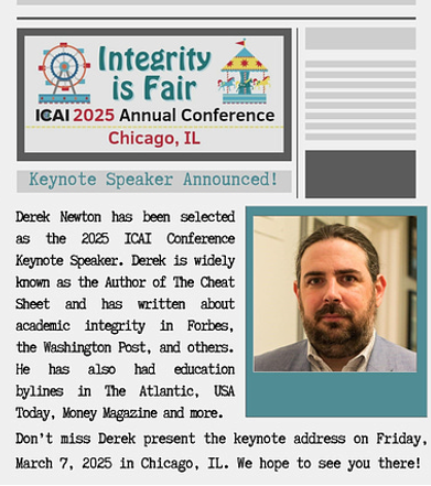 Derek Newton, a previous <a href="/PodcastTheScore/">The Score</a> guest, has just been announced as a keynote speaker at 2025's <a href="/TweetCAI/">ICAI</a> Conference in March in Chicago. #academicintegrity 

If interested in attending more details are available here: academicintegrity.org/events-confere…