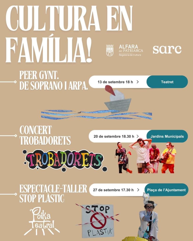 🎊 Demà comencem en la programació de “Cultura en família” de l’<a href="/Alfarajuntament/">Alfara del Patriarca</a> amb Peer Gynt!

Vos esperem a les 18:30 h en el teatret, l’entrada és gratuïta!

Regidoria de Cultura 👇