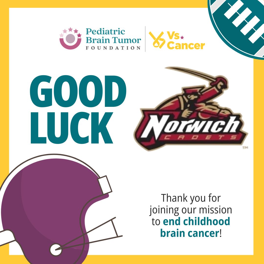 .<a href="/NorwichFB/">Norwich Football</a> is taking the field tomorrow for their 3rd Vs. Cancer game! Big shoutout to the Cadets coaches &amp; players for being MVPs both on &amp; off the field! Want to help the Cadets blitz childhood brain cancer? Visit buff.ly/3XmF5Km to boost their fundraising score!