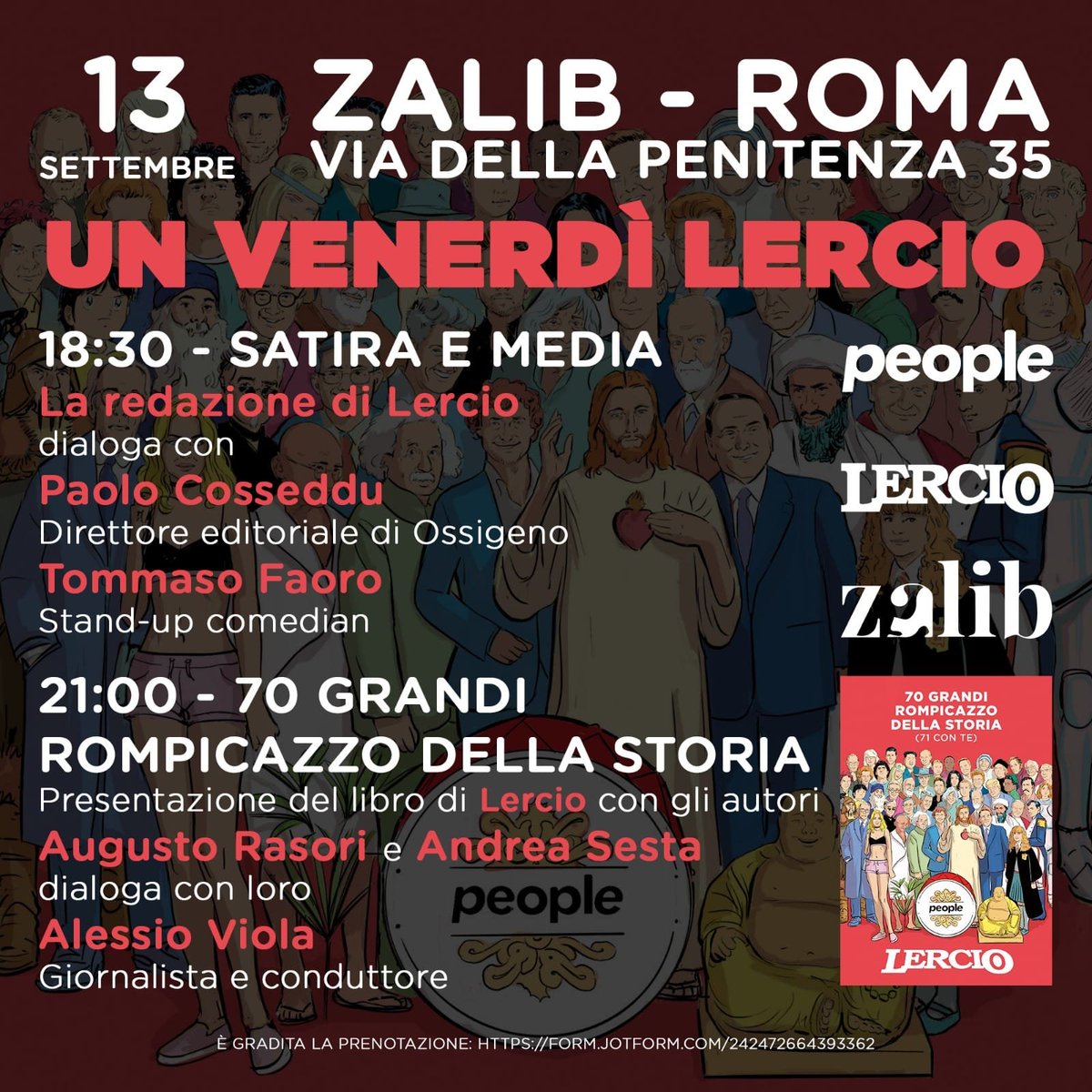 Venite a trovarci domani dalle 18.30 allo Zalib di Roma!

#satira