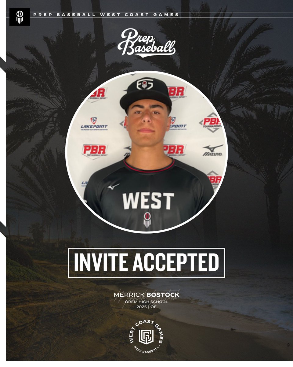𝟐𝟎𝟐𝟒 𝐖𝐞𝐬𝐭 𝐂𝐨𝐚𝐬𝐭 𝐆𝐚𝐦𝐞𝐬

'25 OF Merrick Bostock (Orem HS) has accepted his invited to the 2024 West Coast Games in SoCal.

Bostock is one of the top @PBR_Uncommitted senior positional players in the State.

👤 loom.ly/Kk7Y5uk | @bostockmerrick