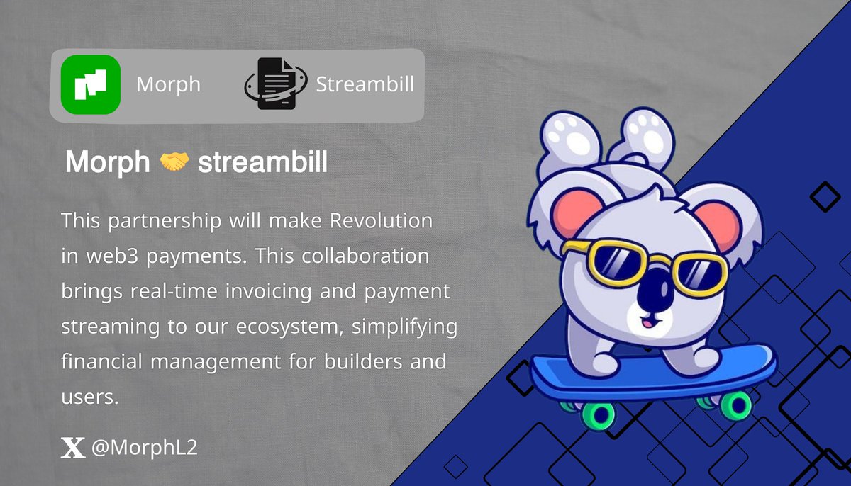 Hassan11269's tweet image. Great collaboration 🔥
@MorphL2 🤝 @streambillxyz
This partnership will make Revolution in web3 payments,
brings real-time invoicing and payment streaming to our ecosystem, for builders and
users.
#morphing #L2 #GMorph