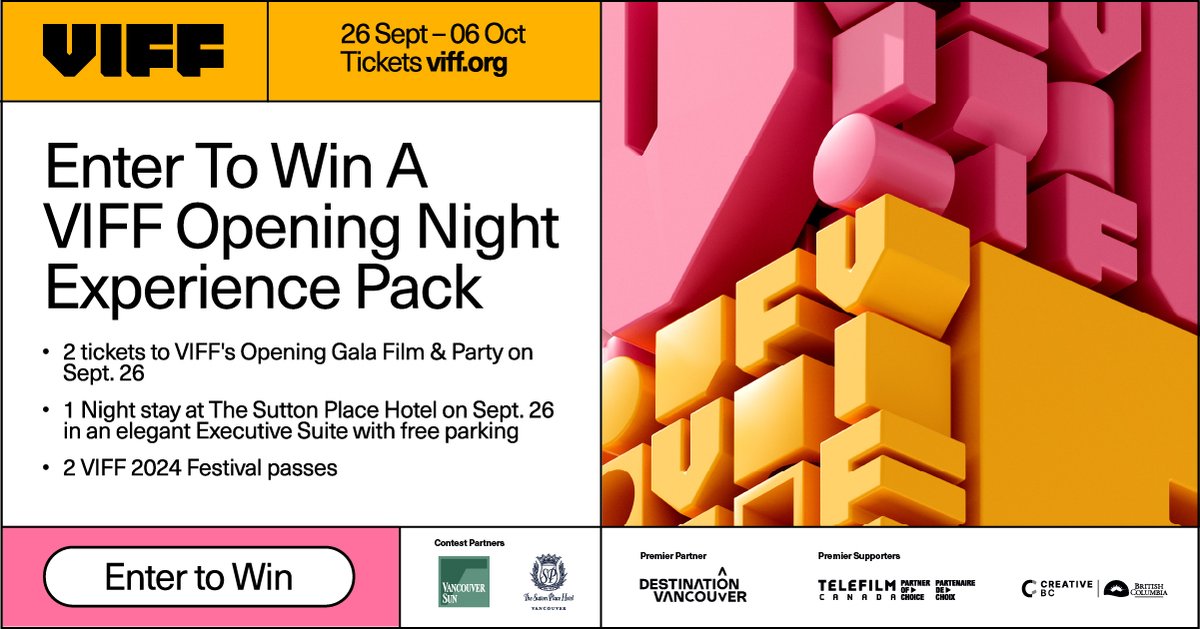 VanSunContests's tweet image. CONTEST! Enter for your chance to WIN a $2,000 VIFF Opening Night Experience Pack! Enter at: m.cmpgn.page/4jRmw5