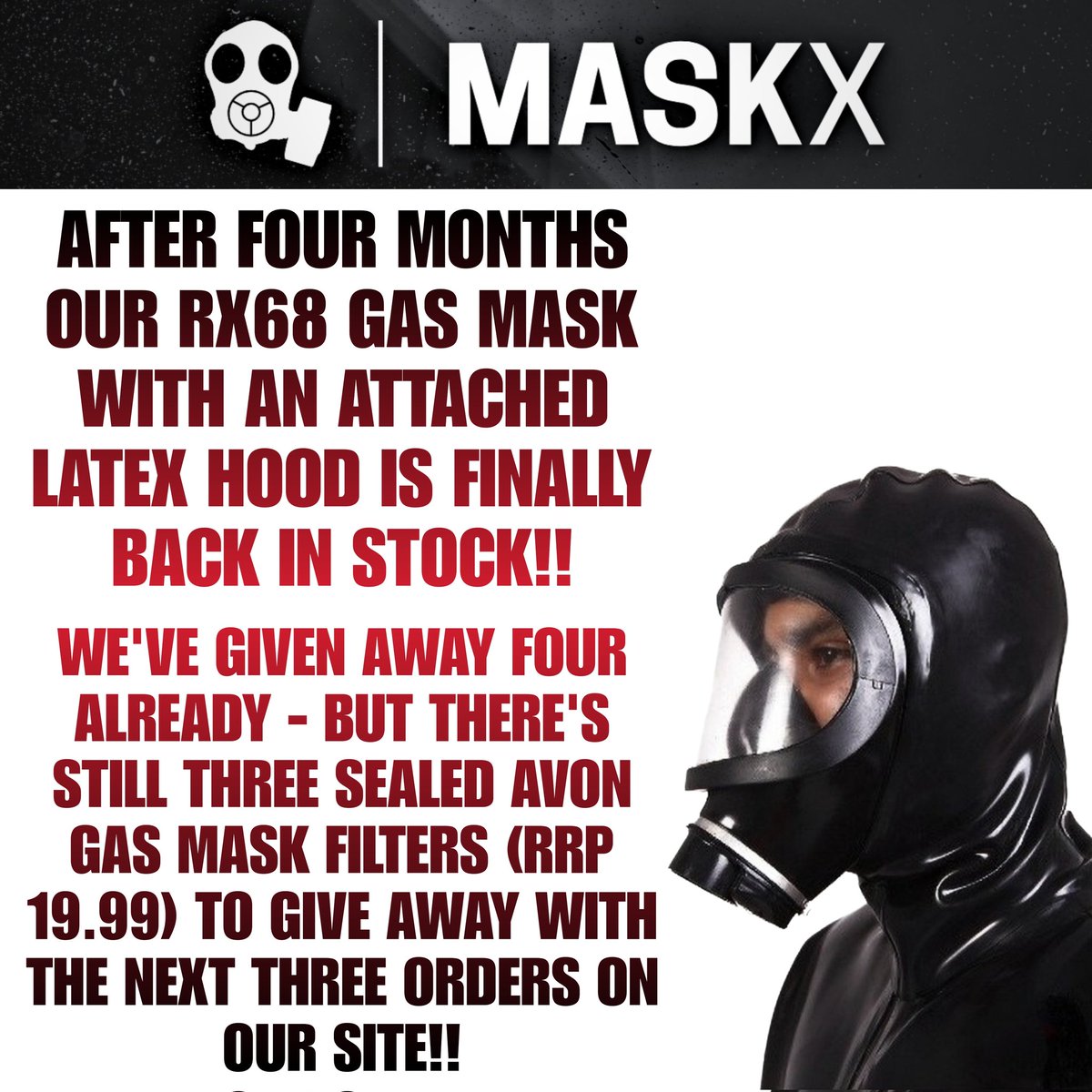 THE LONGEST RESTOCK EVER OH MY 🥲🖤🥵 Absolutely stunning looking Masks with a thick Latex Hood, featuring a rear zipper, attached - giving it that extra intense feeling 😈 Perfect for any kinkster wanting to kick their kink game up a gear.  #MASKX Maskx.co.uk