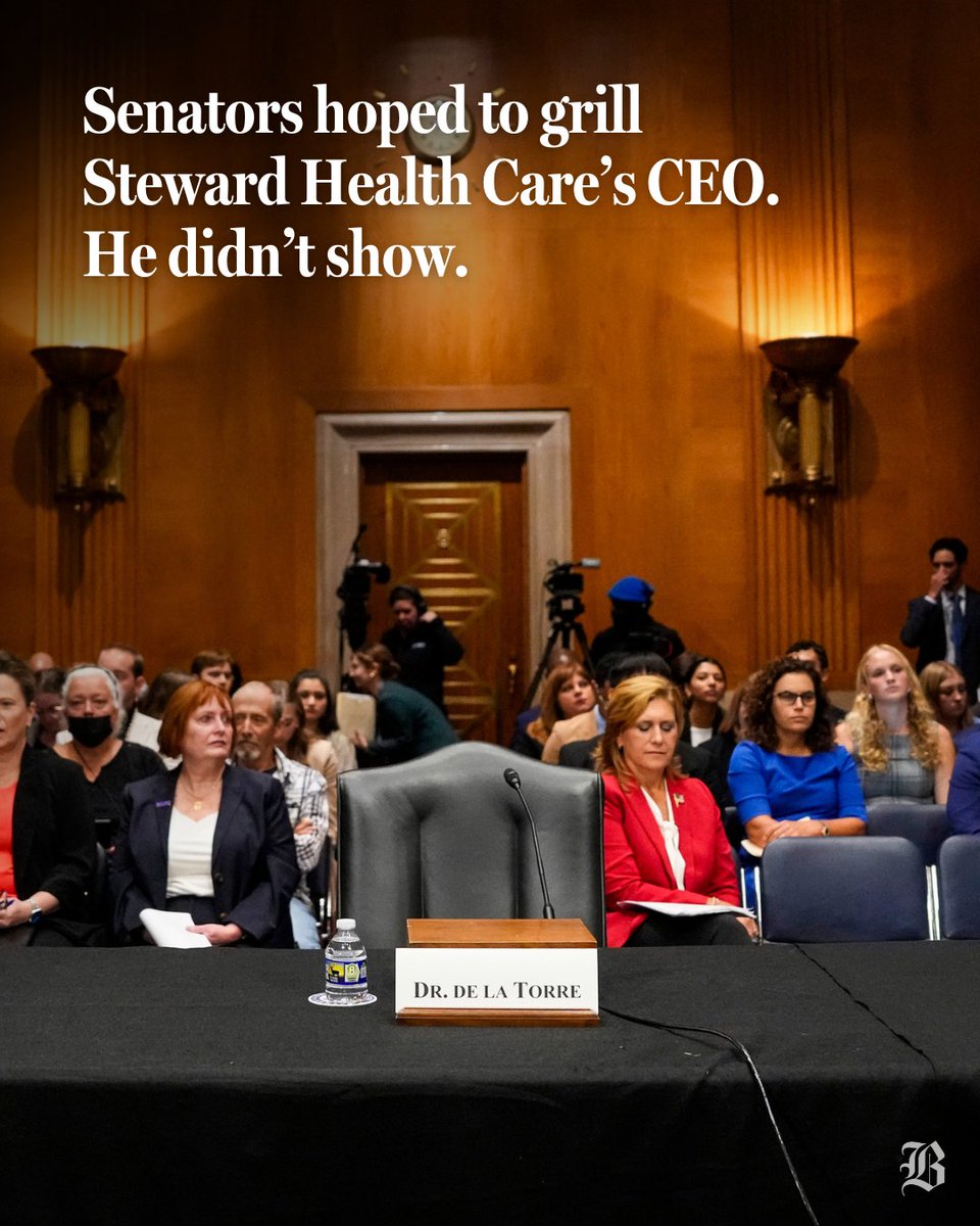 Senators hoped to grill Steward's CEO Ralph de la Torre at a hearing in the Capitol on Thursday. But they had to make do with verbally attacking an empty chair, despite de la Torre's subpoena.

Here's what happened during the hearing. trib.al/UiRtiKL