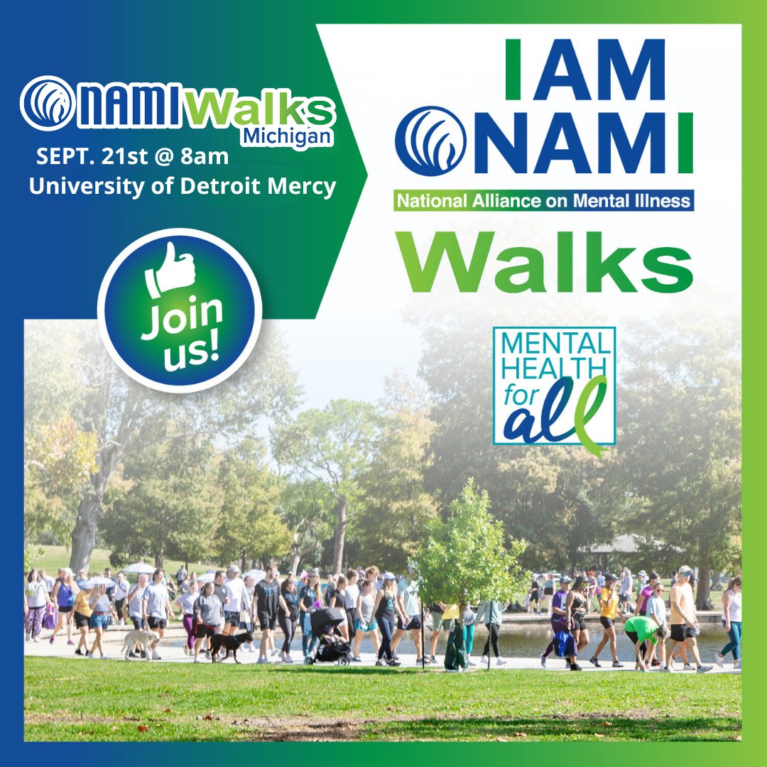 Michigan, we are just 9 DAYS AWAY from NAMIWalks Michigan 2024 and coming #Together4MH! It's almost time - register today and donate at namiwalks.org/michigan! Let's get ready, Michigan! #NAMIWalksMI #UniversityofDetroitMercy #NAMIMichigan #NAMIWalks
