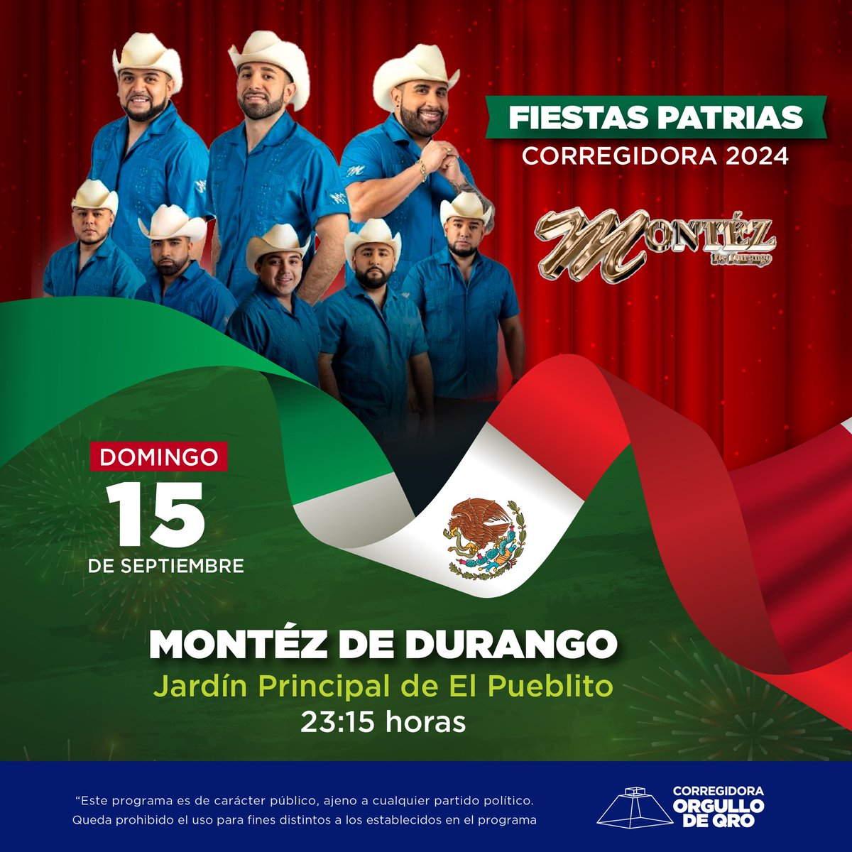 MpioCorregidora's tweet photo. ¡Disfrutemos juntos de las #FiestasPatrias en #Corregidora! Festejando el aniversario de la Independencia en ¡𝐆𝐑𝐀𝐍𝐃𝐄! Conoce el programa completo en https://t.co/prnzPRO88I y ¡celebra con nosotros estas fechas! #OrgulloDeQro https://t.co/C5skhB1hnt