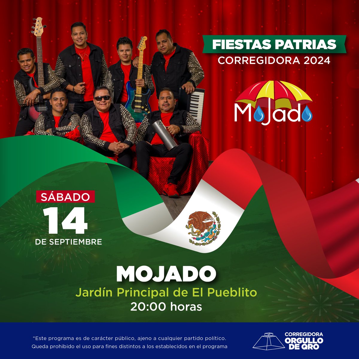 MpioCorregidora's tweet photo. ¡Disfrutemos juntos de las #FiestasPatrias en #Corregidora! Festejando el aniversario de la Independencia en ¡𝐆𝐑𝐀𝐍𝐃𝐄! Conoce el programa completo en https://t.co/prnzPRO88I y ¡celebra con nosotros estas fechas! #OrgulloDeQro https://t.co/C5skhB1hnt