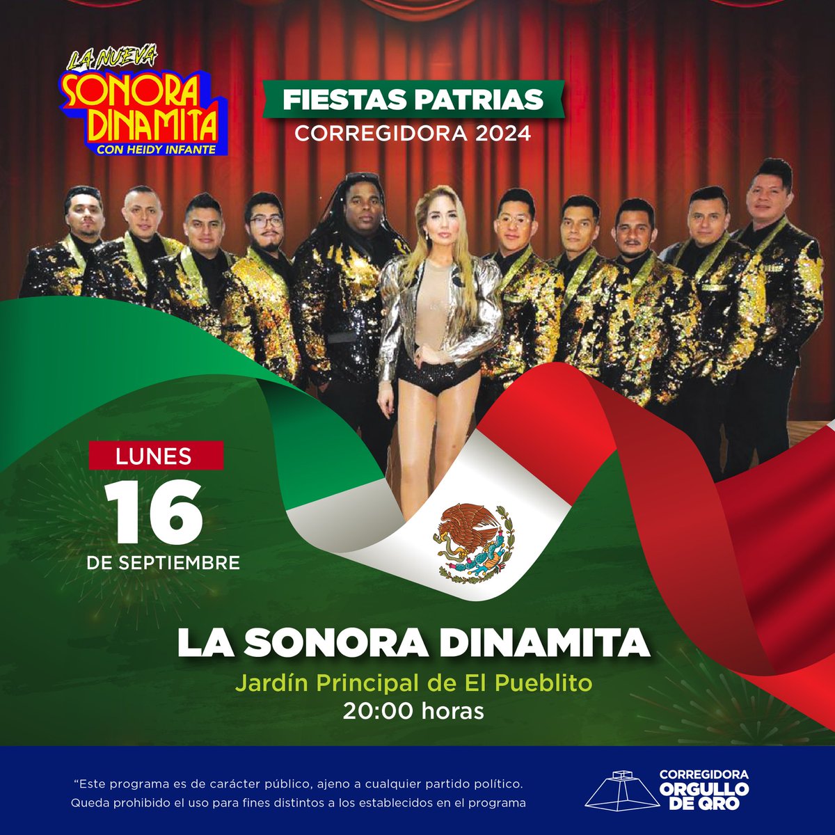 MpioCorregidora's tweet photo. ¡Disfrutemos juntos de las #FiestasPatrias en #Corregidora! Festejando el aniversario de la Independencia en ¡𝐆𝐑𝐀𝐍𝐃𝐄! Conoce el programa completo en https://t.co/prnzPRO88I y ¡celebra con nosotros estas fechas! #OrgulloDeQro https://t.co/C5skhB1hnt