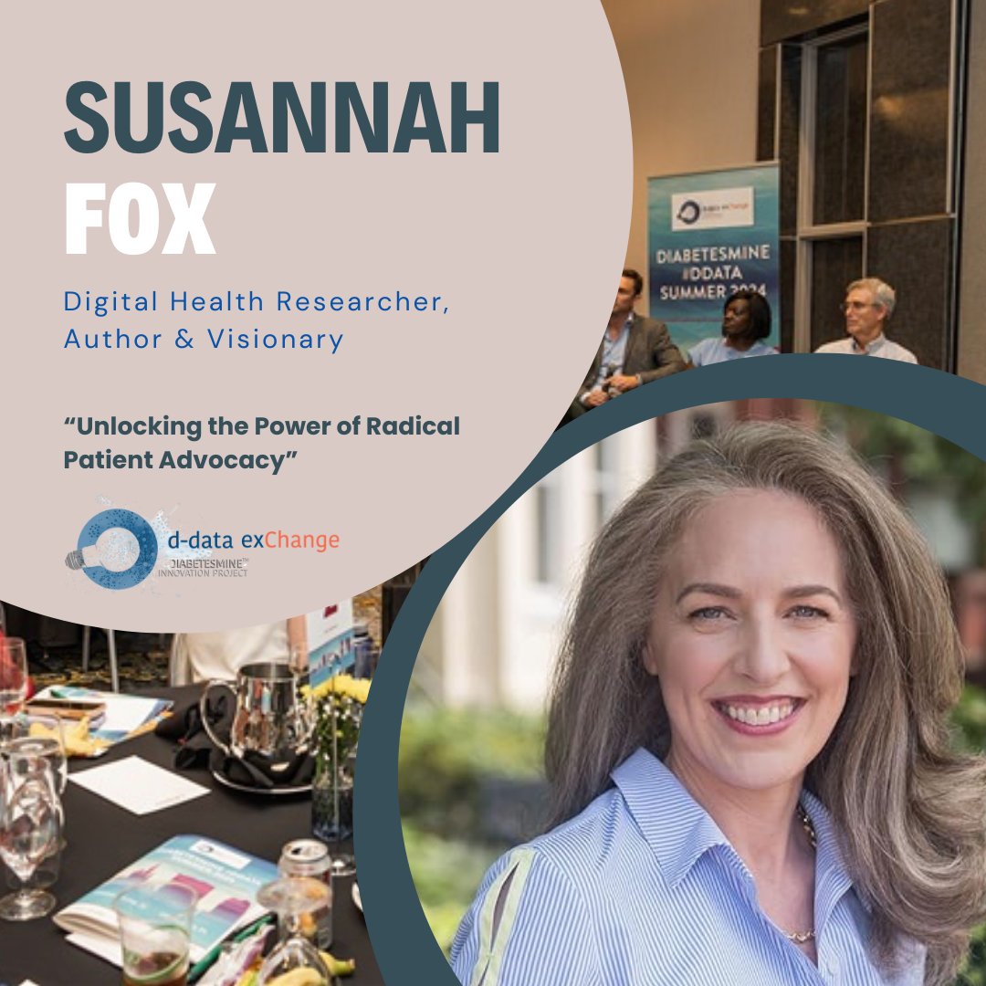 DData_Diabetes's tweet image. Thrilled to have #digitalhealth visionary &amp;amp; #RebelHealth author @SusannahFox as Featured Speaker at the Fall 2024 #DiabetesMine #Innovation Days in San Diego, talking abt competitive advantages of embracing patient-led innovation.  

#DData2024 #DData #T1D #T2D #medtech #diabetes