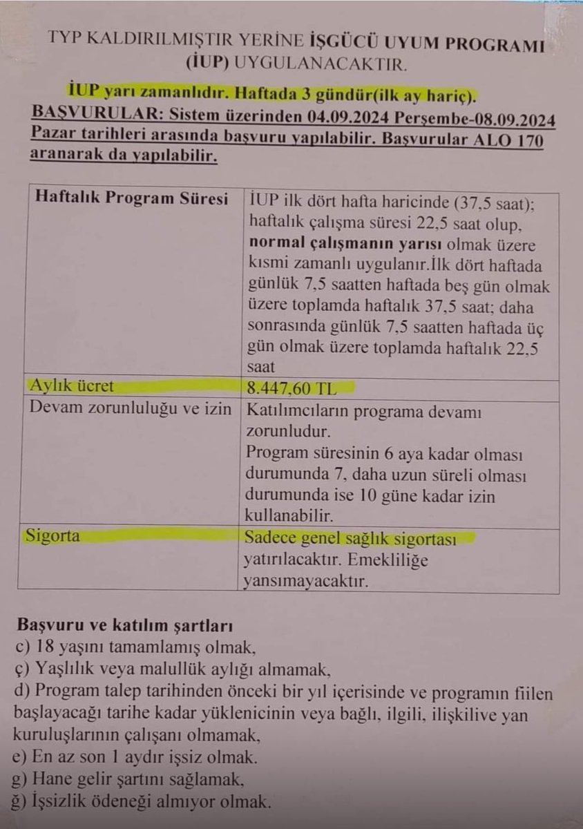 Şaka Gibi İş İmkanı! 🤔
Okullarda çalıştırılacak temizlik personeline yüzyılın fırsatı veriliyor.
Haftada 3 gün çalışacak, sigortasız , aylık 8.447 TL ile çalıştıracak köle arıyorlar.
Yazıktır günahtır beyler bayanlar. 
#İup #iş #eğitim #okul @63_olay