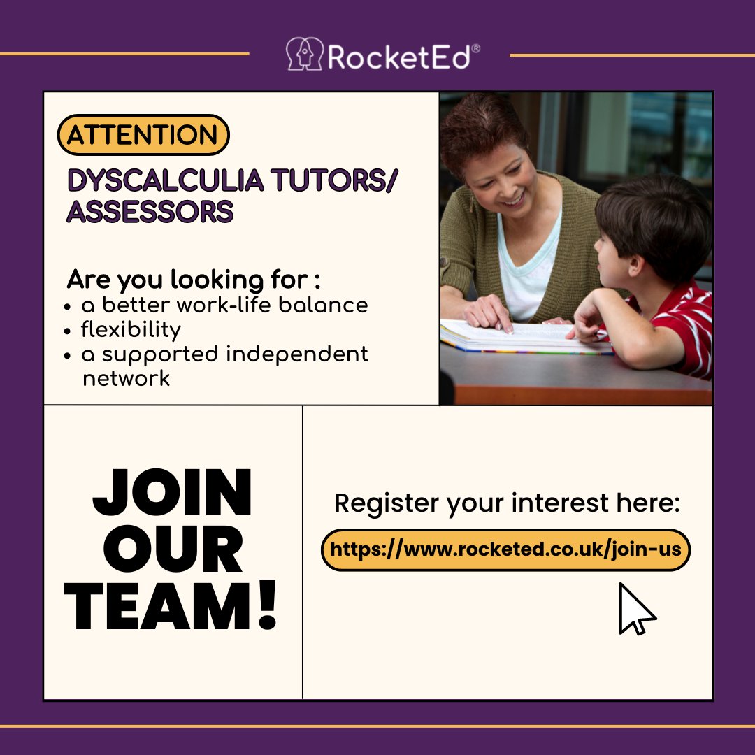 HanRocketEd's tweet image. Calling all UK-based Dyscalculia Tutors &amp;amp; Assessors!

Are you looking for the opportunity to expand your practice, establish a better work-life balance, and earn a competitive income?

We would love to have you on our team! Learn more at rocketed.co.uk/join-us 🚀