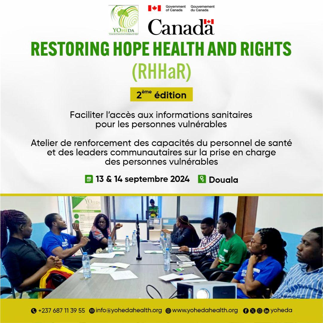 #RHHaR | Septembre 1️⃣3️⃣ et 1️⃣4️⃣ nous venons à Douala pour la suite des ateliers de renforcement des capacités des professionnels de la santé et des leaders associatifs qui travaillent avec les personnes vulnérables.

Cette session va leur permettre de développer les compétences..