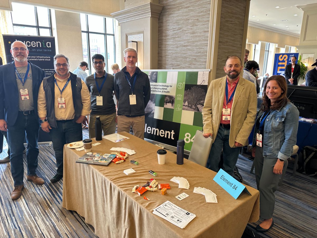 Element84's tweet photo. Popping in to share our highlight reel from this week at @foss4gna! 

Our team had a blast connecting with the #FOSS4G community and sharing E84 updates including new info about #STAPI, our latest geospatial tech radar, LLMs for geospatial search, vector embeddings &amp; more! https://t.co/2pw4ojssR1