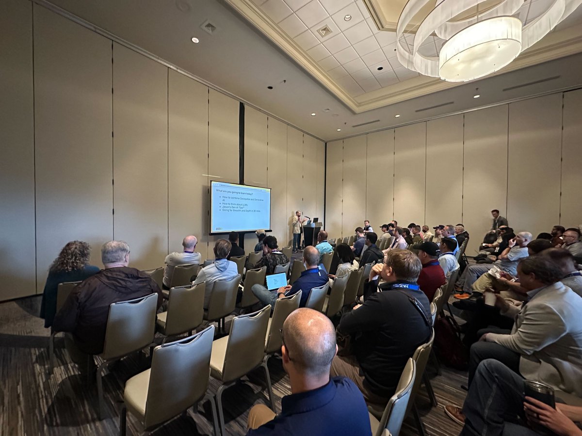 Element84's tweet photo. Popping in to share our highlight reel from this week at @foss4gna! 

Our team had a blast connecting with the #FOSS4G community and sharing E84 updates including new info about #STAPI, our latest geospatial tech radar, LLMs for geospatial search, vector embeddings &amp; more! https://t.co/2pw4ojssR1