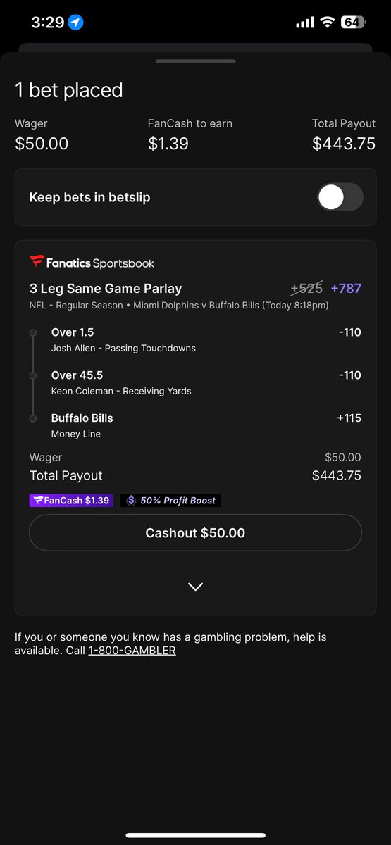 anthonyraspa_'s tweet photo. @CodyBrownBets Nice profit boost on 3 leg parlays tonight on fanatics. Used the $100 match on your best bet and combined it for a 3 leg for a great payout.
Steelers fan at heart but tonight I’m rooting for Bills mafia!!!! https://t.co/tBnP1uK8nQ