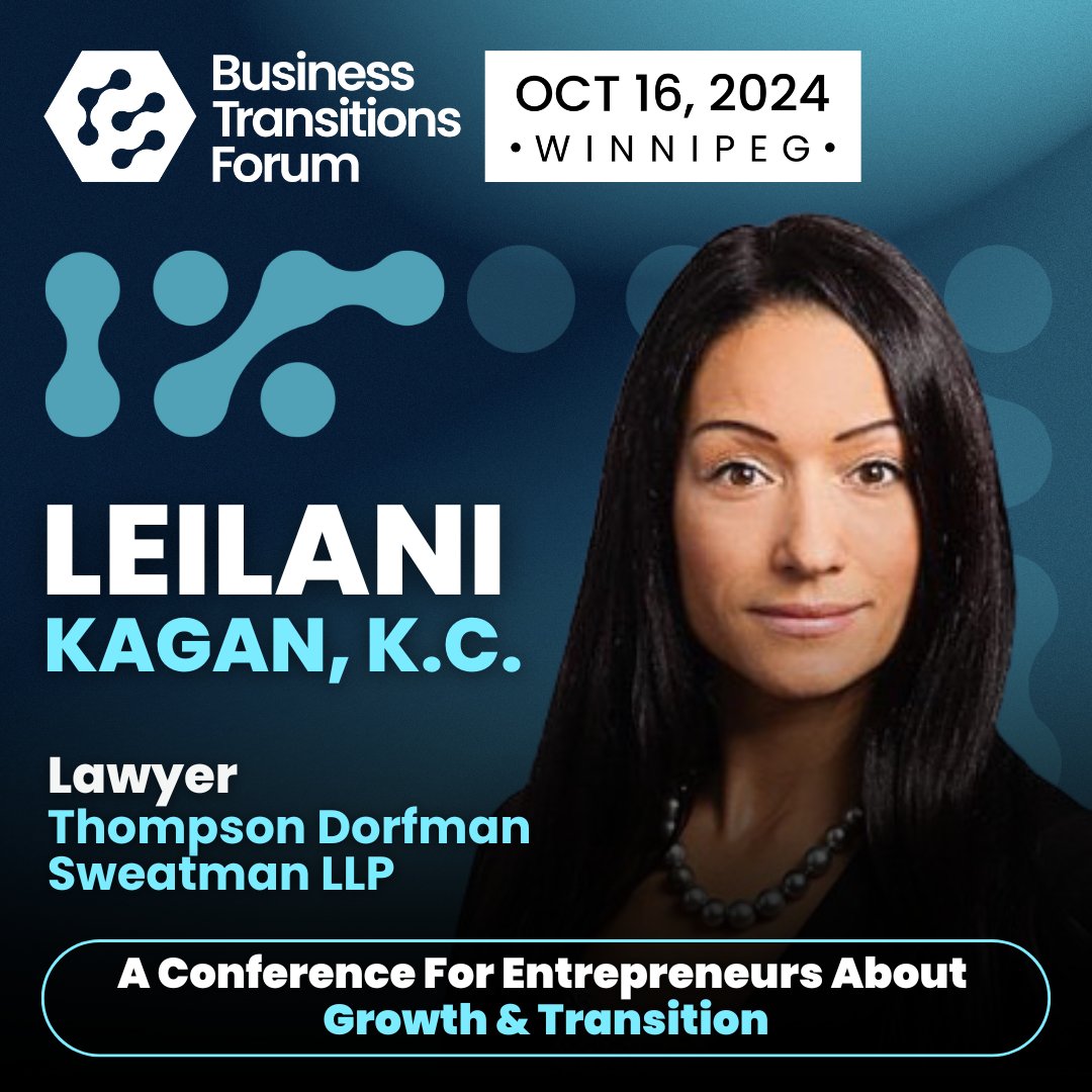 Join TDS lawyer Leilani Kagan at The Business Transitions Forum Winnipeg, where she'll be talking about Understanding Your Liquidity Options.

Early Bird pricing ends September 19. Be sure to register today: businesstransitionsforum.com/winnipeg/prici…

#BTFWIN
