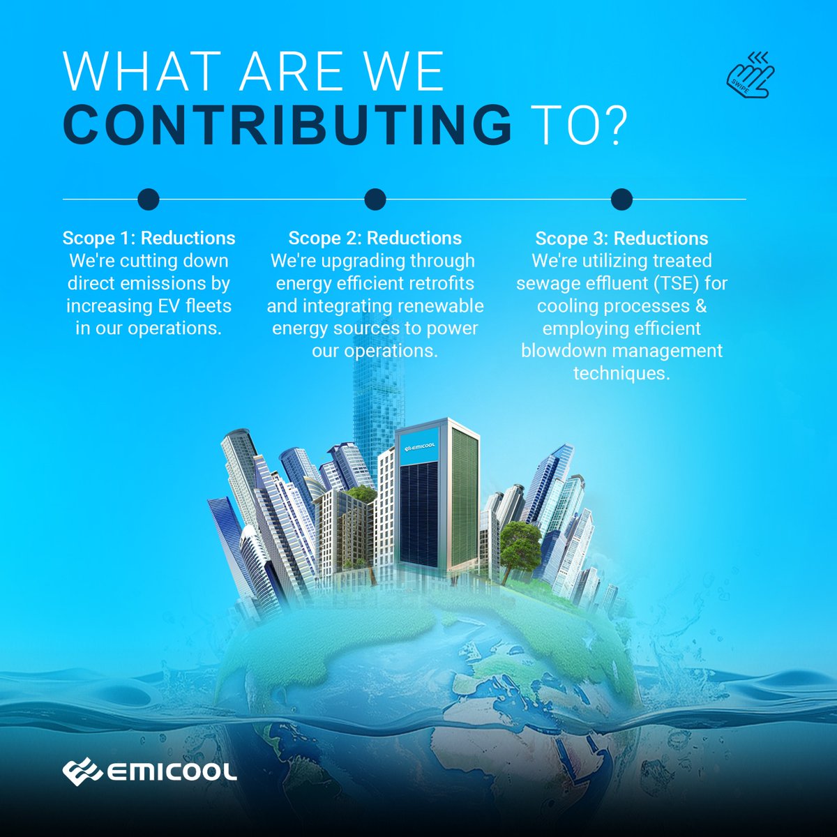EmicoolUAE's tweet photo. Emicool is driving sustainability by:

Expanding our electric vehicle fleet

Implementing energy-efficient retrofits

Using treated sewage for cooling Our district cooling tech boosts efficiency, saves costs, and cuts carbon emissions. Let’s build a greener tomorrow! #emicool https://t.co/ZkmdyOYdWc