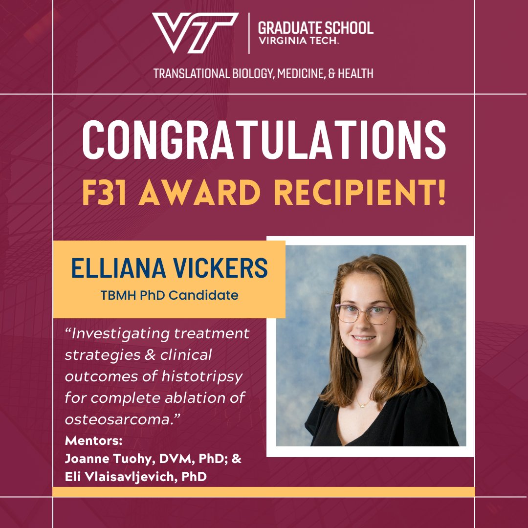 VT's Translational Biology, Medicine, & Health (@vt_tbmh) on Twitter photo 📢Fellowship Awarded! Please join us in congratulating Elliana Vickers on her F31! 🎉 <a href="/EliV_US/">Eli Vlaisavljevich</a> 📢Fellowship Awarded! Please join us in congratulating Elliana Vickers on her F31! 🎉 <a href="/EliV_US/">Eli Vlaisavljevich</a>