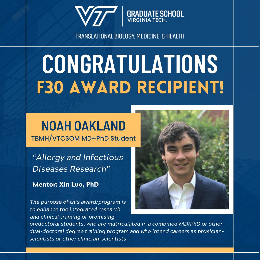 VT's Translational Biology, Medicine, & Health (@vt_tbmh) on Twitter photo 📢Fellowship Awarded! Please join us in congratulating Noah Oakland on his F30! <a href="/LupusMicrobiome/">🇺🇦 Dr. Xin M. Luo</a> <a href="/vtcsom/">Virginia Tech Carilion School of Medicine</a> 📢Fellowship Awarded! Please join us in congratulating Noah Oakland on his F30! <a href="/LupusMicrobiome/">🇺🇦 Dr. Xin M. Luo</a> <a href="/vtcsom/">Virginia Tech Carilion School of Medicine</a>