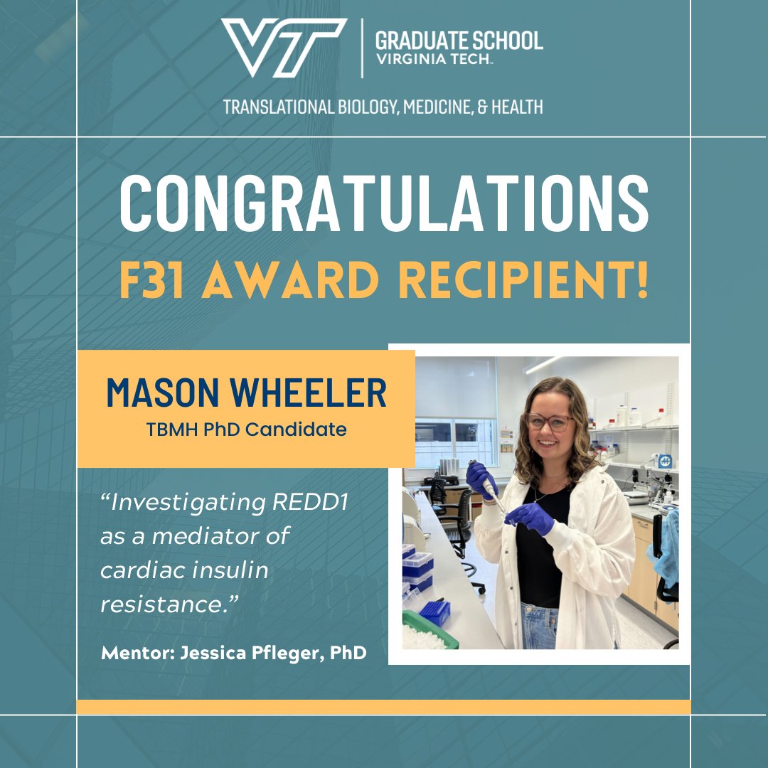 VT's Translational Biology, Medicine, & Health (@vt_tbmh) on Twitter photo 📢Fellowship Awarded! Please join us in congratulating Mason Wheeler on her F31! 🎉 <a href="/mace_whee/">Mason Wheeler</a> <a href="/Jess4genes/">Jessica Pfleger</a> 📢Fellowship Awarded! Please join us in congratulating Mason Wheeler on her F31! 🎉 <a href="/mace_whee/">Mason Wheeler</a> <a href="/Jess4genes/">Jessica Pfleger</a>