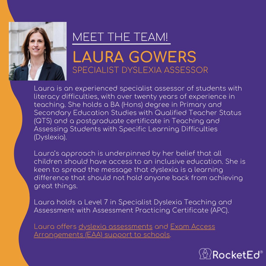 HanRocketEd's tweet image. Say hello to Laura, our new Specialist Dyslexia Assessor! She has over 20 years of teaching experience and has worked with success in both primary and secondary mainstream settings.

Learn more about her: rocketed.co.uk/laura-gowers
