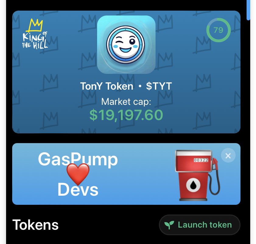 TonYCryptoPage's tweet photo. We're currently the King of the Hill! 👑

$TOnY is officially live on @gaspump. Don’t miss out!

Join the conversation on Telegram: https://t.co/Lo7od1dws7

#cryptolaunch #DeFi #Blockchain #Tonight #GusPump #HODL #TonY #Web3 #Dedust #Boost #utility https://t.co/uRvgw0lFYh