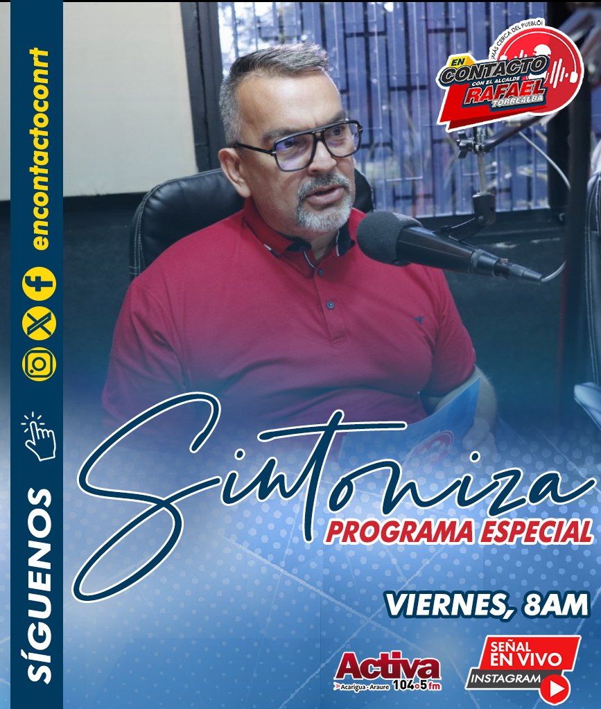 Este viernes tendremos un programa especial de "En Contacto" donde el alcalde <a href="/rtorrealba_/">Rafael Torrealba</a> además de ofrecer un balance de la gestión de los últimos días, entregará reconocimiento por años de servicios a trabajadores de la <a href="/alcaldia_depaez/">En Contacto con el Profesor Rafael Torrealba</a>

#Radio #Información #Gestión #Política