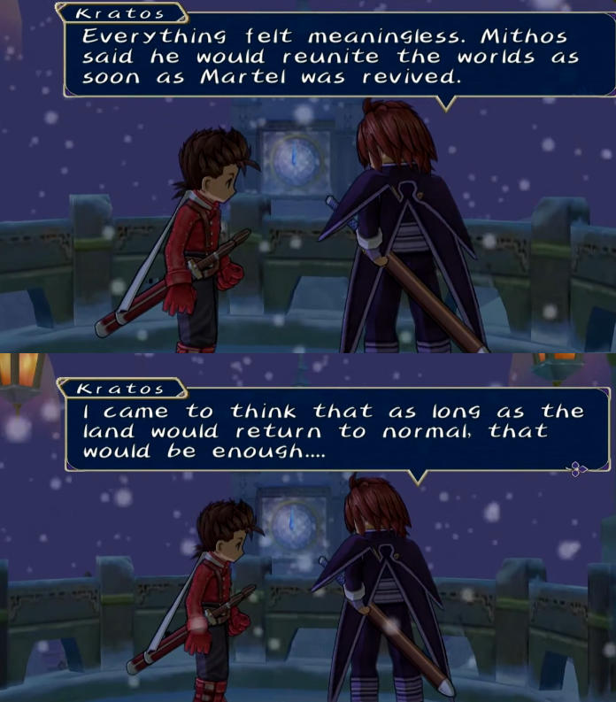 PetroniaMagnus's tweet photo. Kratos is a top tier Tales character.
He's a man with a thousand questions to himself. 
He knows what he follows is wrong but he can't help himself, like a cope for his mistakes.
Yet finds his own clever ruse to bring Yggdrasill's downfall.

Voiced by Cam Clarke too which is PEAK https://t.co/mVjw4OD5vF