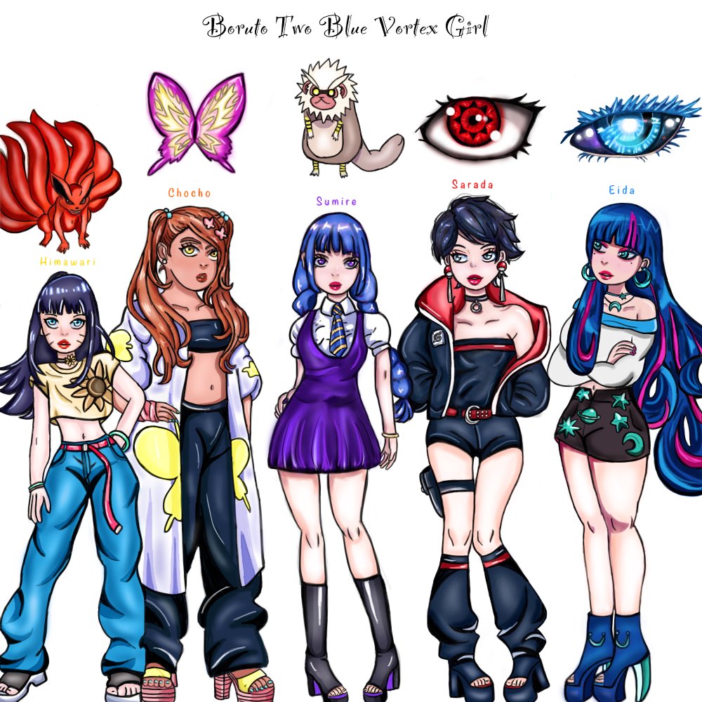 My drawing with Boruto Two Blue Vortex Girls💅🌻🦋🫐🥗💙 Which is your favorite?🥰#Sarada #Himawari #Chocho #Sumire #Eida #BorutoTwoBlueVortex