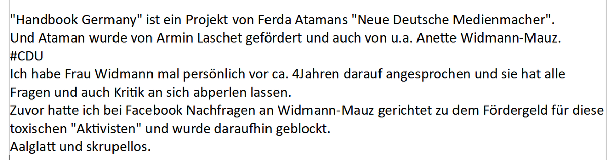 MollersPaul's tweet photo. @susannschroeter Über Handbook Germany postete ich vor Jahren  - eins der vielen Projekte v. Islamismus-Framerin Ferda Ataman + ihrer "Neue Deutsche Medienmacher", Deckmantel "Integration".
Gefördert von: CDU.
Sie agitieren auch in Museen, zB im DHM: "#Multaka"
Führungen durch "Flüchtlinge". https://t.co/B8RWtj6xIO
