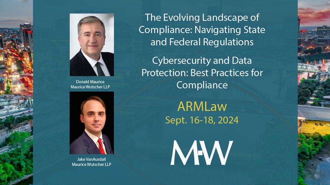 At armlaw.accountsrecovery.net, Maurice Wutscher attorneys Donald Maurice and Jake VanAusdall will discuss the evolving landscape of consumer financial services compliance as well as best practices in #cybersecurity and data protection. #financialservices
mauricewutscher.com/maurice-wutsch…