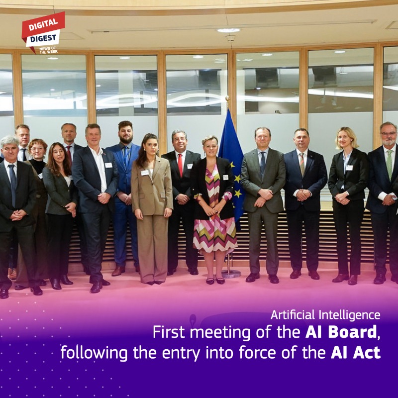 DigitalEU's tweet photo. Here’s your weekly #DigitalDigest:

🔹@EU_Commission signed @coe Framework Convention on AI

🔹AI Board held its inaugural meeting in Brussels

🔹New call for proposals to establish #AIFactories

🔹Venice Film Festival: 2 EU-supported films awarded

🔹Discover @EC_Simpl